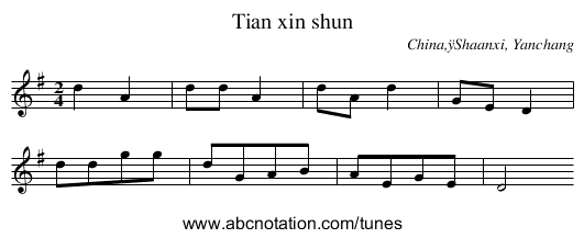Tian xin shun - staff notation