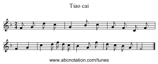 Tiao cai - staff notation