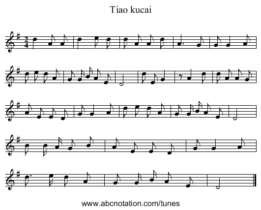 Tiao kucai - staff notation
