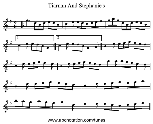 Tiarnan And Stephanie's - staff notation