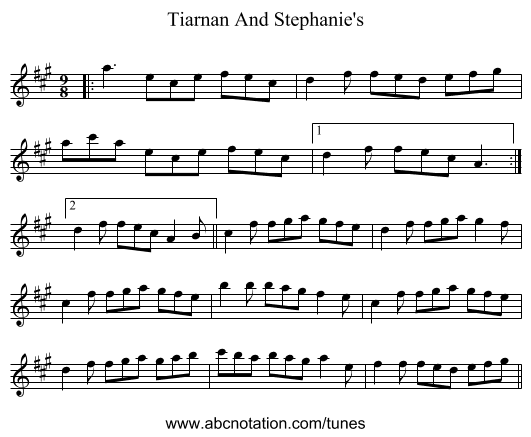 Tiarnan And Stephanie's - staff notation