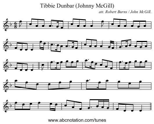 Tibbie Dunbar (Johnny McGill) - staff notation