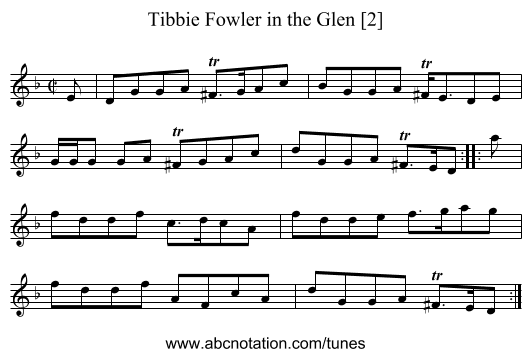 Tibbie Fowler in the Glen [2] - staff notation