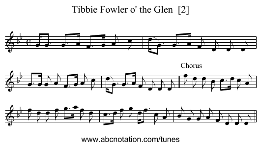 Tibbie Fowler o' the Glen  [2] - staff notation