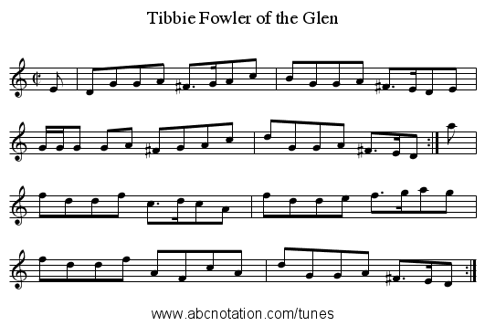 Tibbie Fowler of the Glen - staff notation