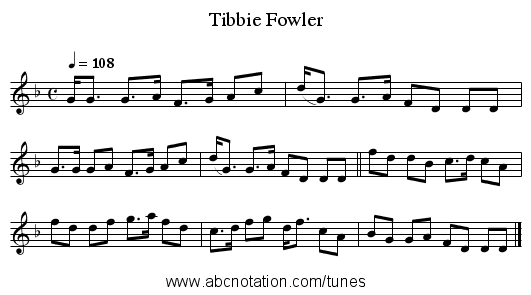 Tibbie Fowler - staff notation