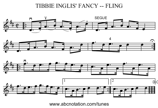 TIBBIE INGLIS' FANCY -- FLING - staff notation