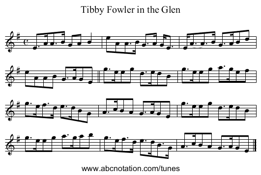 Tibby Fowler in the Glen - staff notation