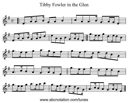 Tibby Fowler in the Glen - staff notation