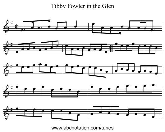 Tibby Fowler in the Glen - staff notation