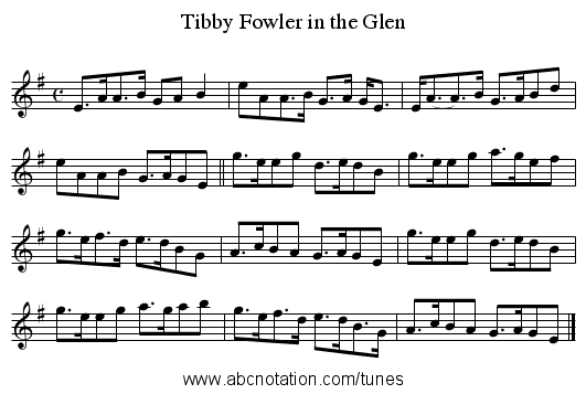 Tibby Fowler in the Glen - staff notation
