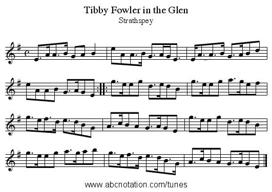 Tibby Fowler in the Glen - staff notation
