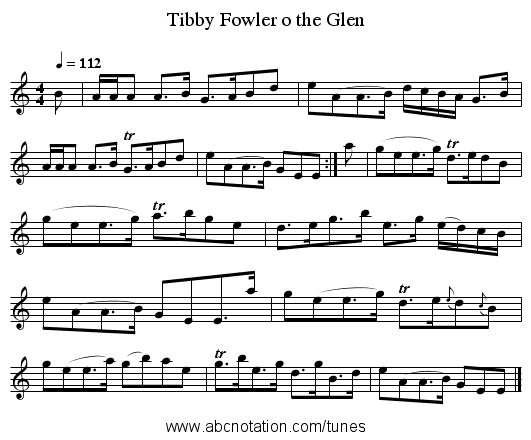 Tibby Fowler o the Glen - staff notation