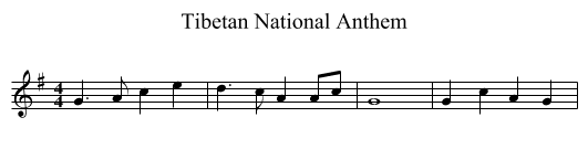 Tibetan National Anthem - staff notation