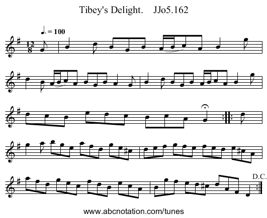Tibey's Delight.    JJo5.162 - staff notation