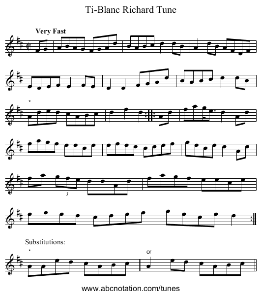Ti-Blanc Richard Tune - staff notation