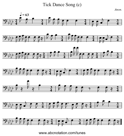 Tick Dance Song (c) - staff notation