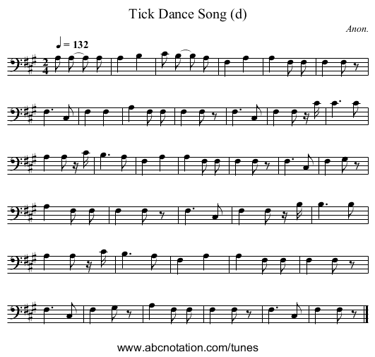 Tick Dance Song (d) - staff notation