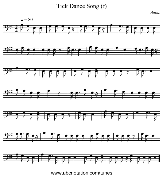 Tick Dance Song (f) - staff notation