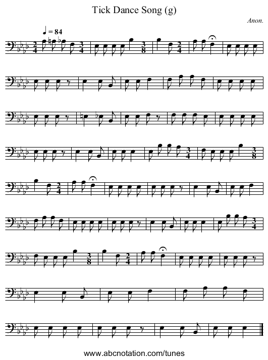 Tick Dance Song (g) - staff notation