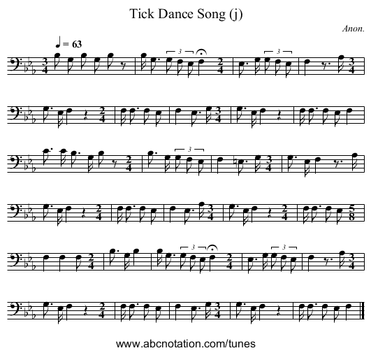 Tick Dance Song (j) - staff notation