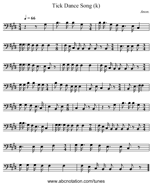 Tick Dance Song (k) - staff notation