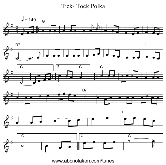Tick- Tock Polka - staff notation