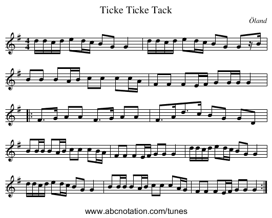 Ticke Ticke Tack - staff notation