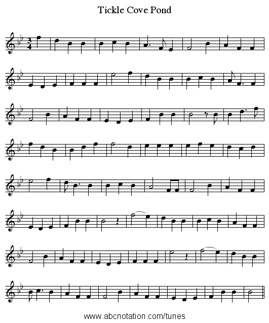 Tickle Cove Pond - staff notation