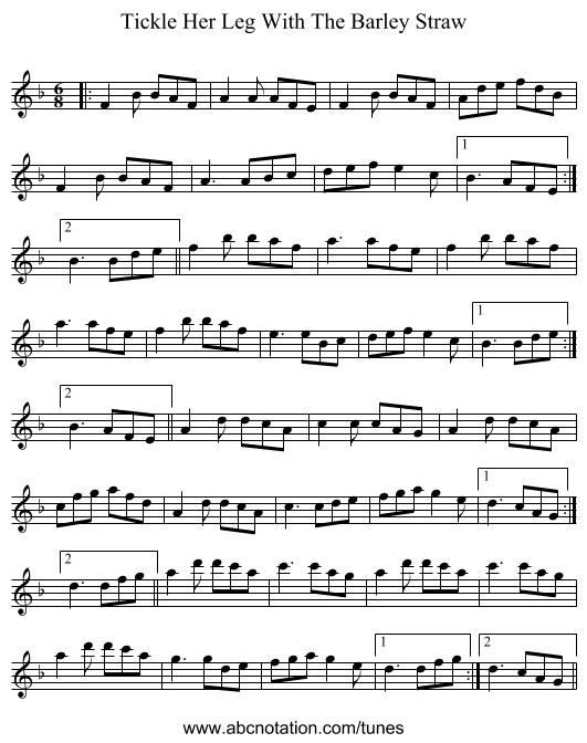 Tickle Her Leg With The Barley Straw - staff notation