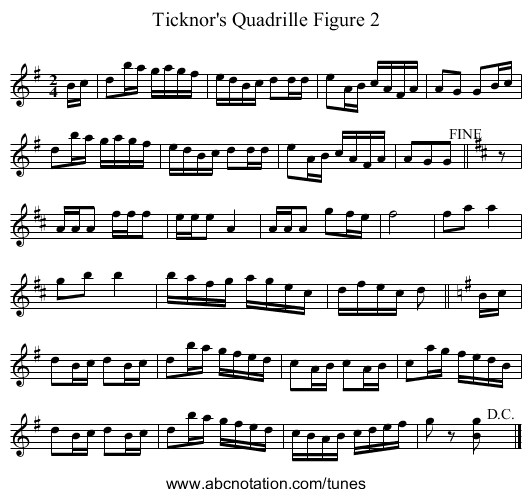 Ticknor's Quadrille Figure 2 - staff notation