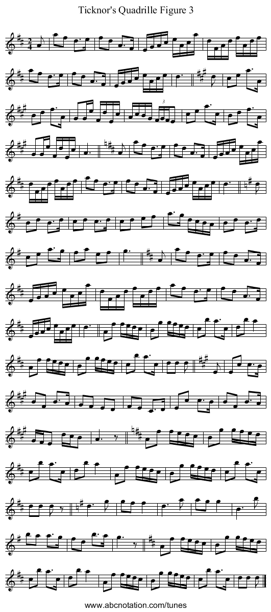 Ticknor's Quadrille Figure 3 - staff notation