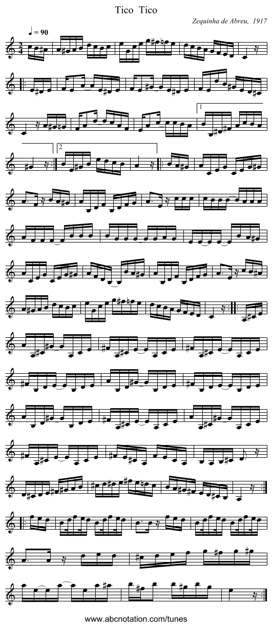 Tico Tico - staff notation