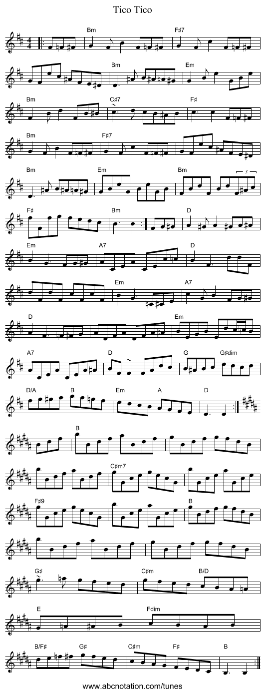 Tico Tico - staff notation