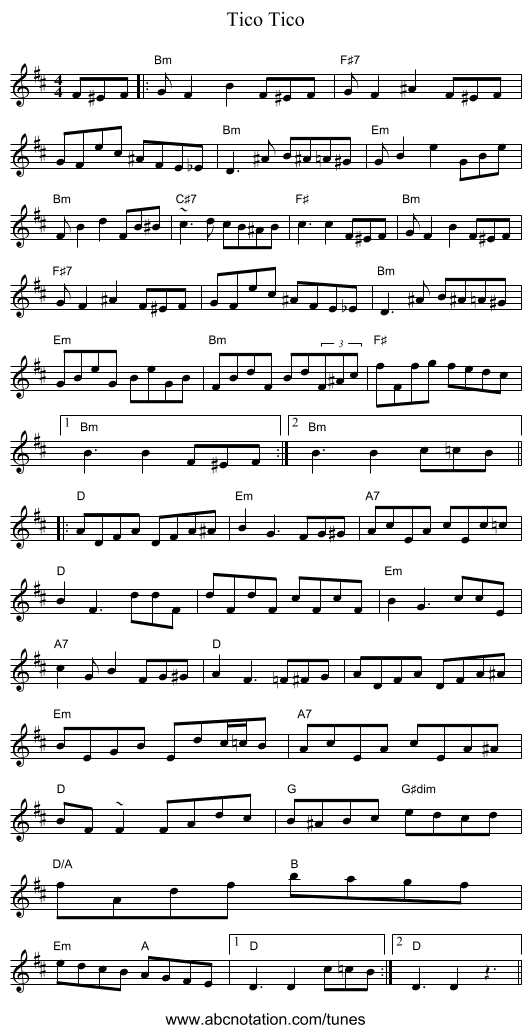 Tico Tico - staff notation