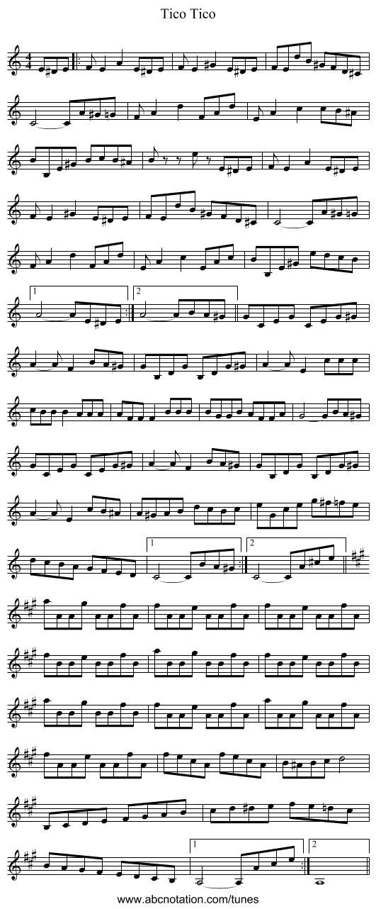 Tico Tico - staff notation