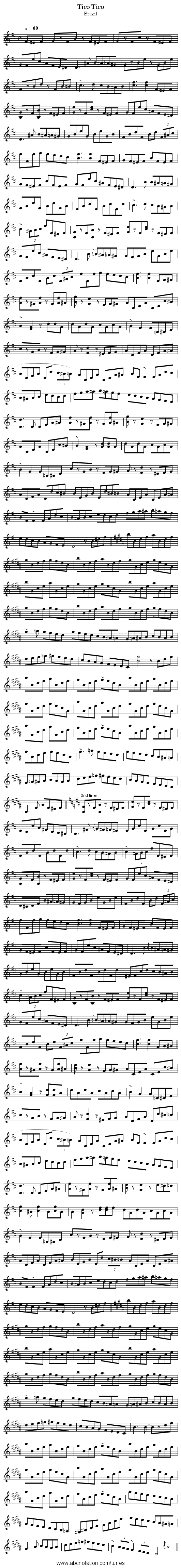 Tico, Tico - staff notation