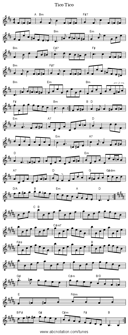 Tico Tico - staff notation