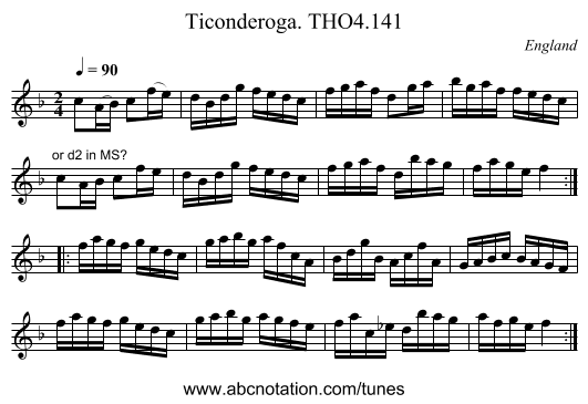 Ticonderoga. THO4.141 - staff notation