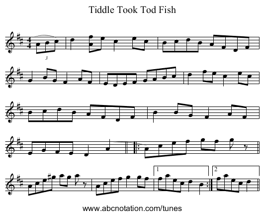 Tiddle Took Tod Fish - staff notation