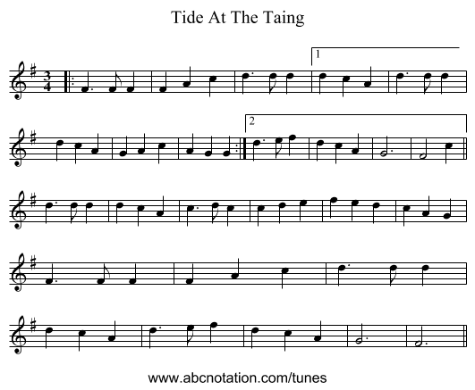 Tide At The Taing - staff notation