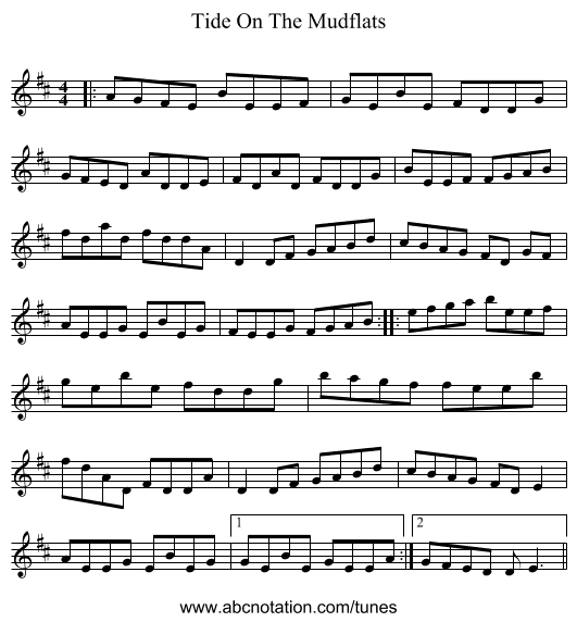 Tide On The Mudflats - staff notation