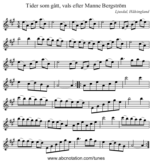 Tider som gått, vals efter Manne Bergström - staff notation