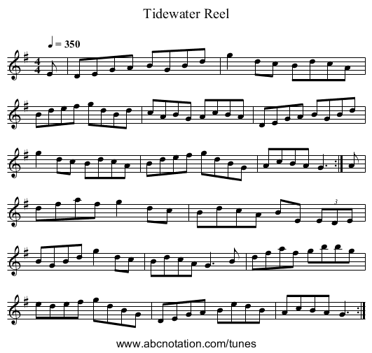 Tidewater Reel - staff notation