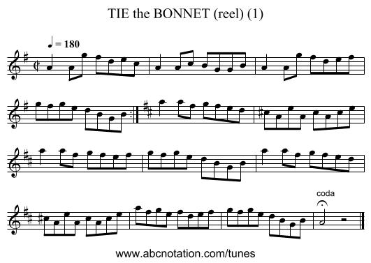 TIE the BONNET (reel) (1) - staff notation