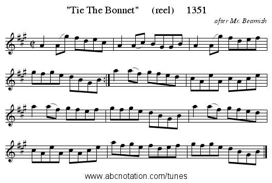 Tie The Bonnet     (reel)     1351 - staff notation