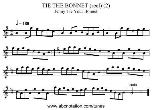 TIE THE BONNET (reel) (2) - staff notation