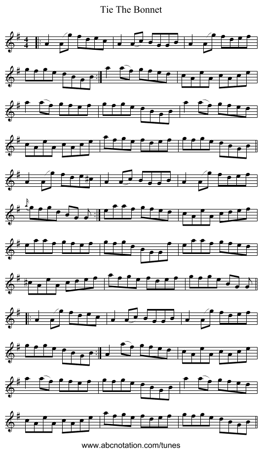 Tie The Bonnet - staff notation