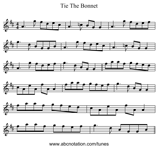 Tie The Bonnet - staff notation