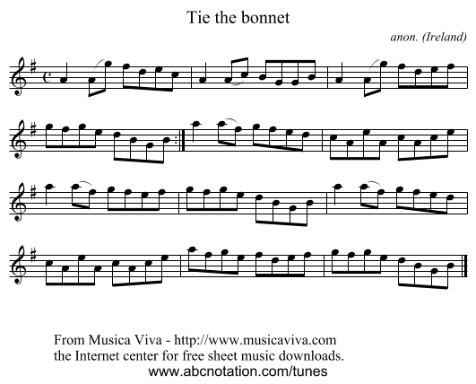 Tie the bonnet - staff notation